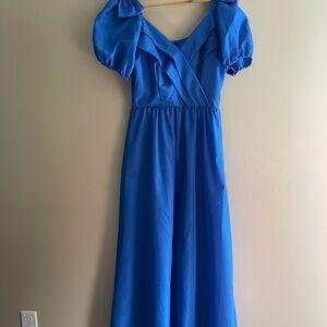 Retro 90s/Y2K Cinderella Sapphire Blue Full-Length Formal Gown Bows Prom #578